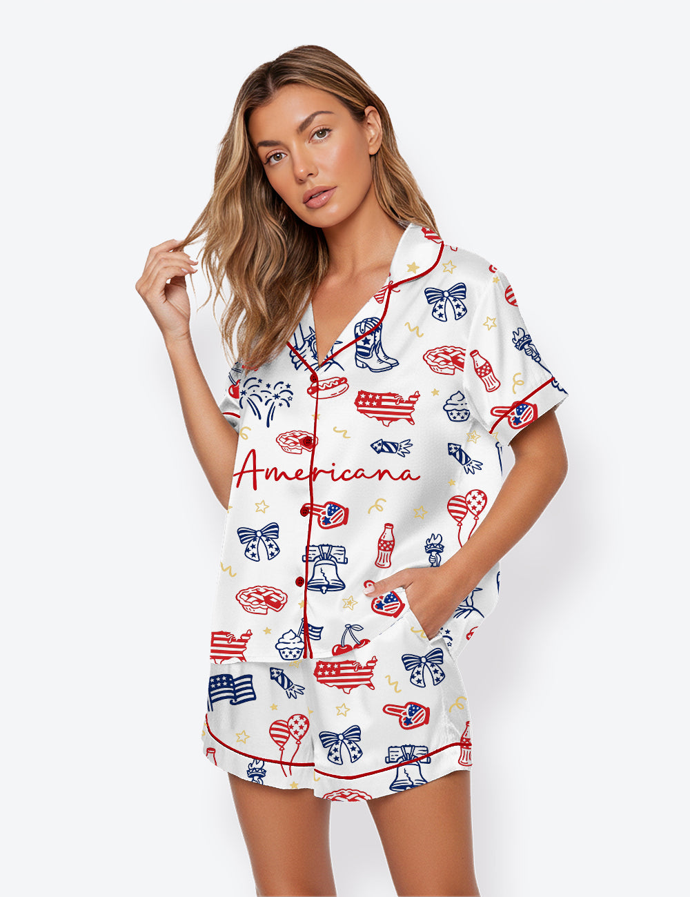 Women’s USA Freedom 4th Of July 250th Anniversary Short Sleeve Satin Pajama Set